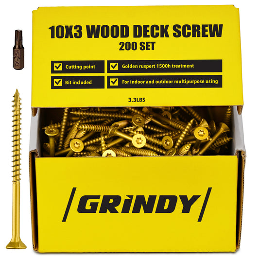 Grindy #10 x 3 Inch Golden Ruspert Wood Deck Screw – 200 Count pack