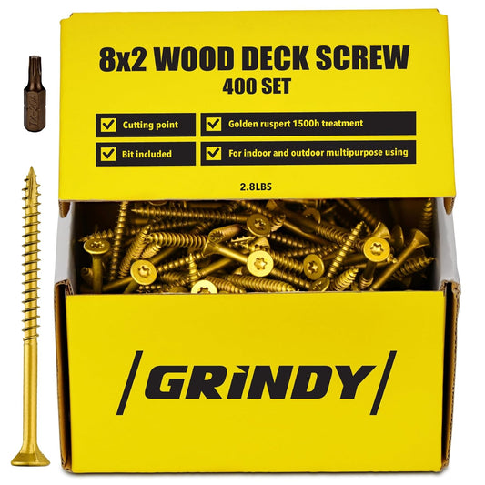 Grindy #8 x 2 Inch Golden Ruspert Wood Deck Screw – 400 Count pack