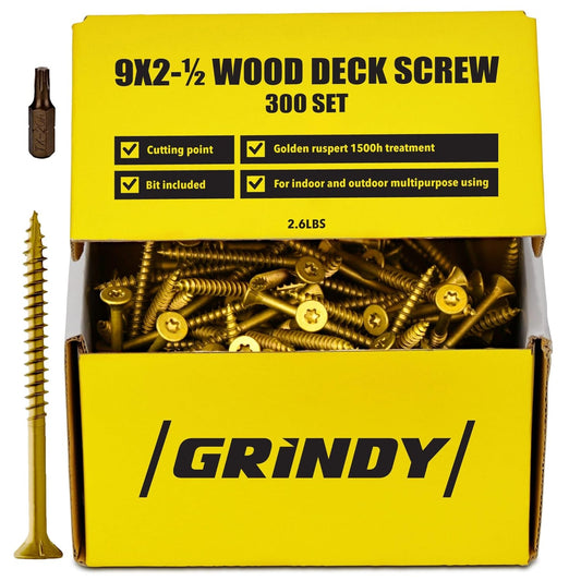 Grindy #9 x 2.5 Inch Golden Ruspert Wood Deck Screw – 300 Count pack
