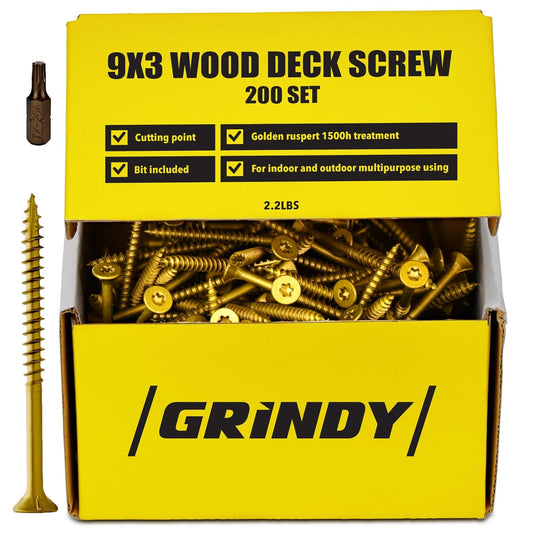 Grindy #9 x 3 Inch Golden Ruspert Wood Deck Screw – 200 Count pack