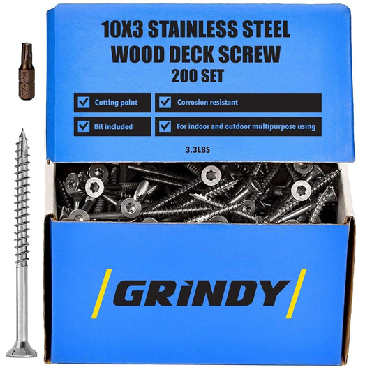 Grindy #10 x 3 Inch Stainless Steel Wood Screw – 200 Count pack