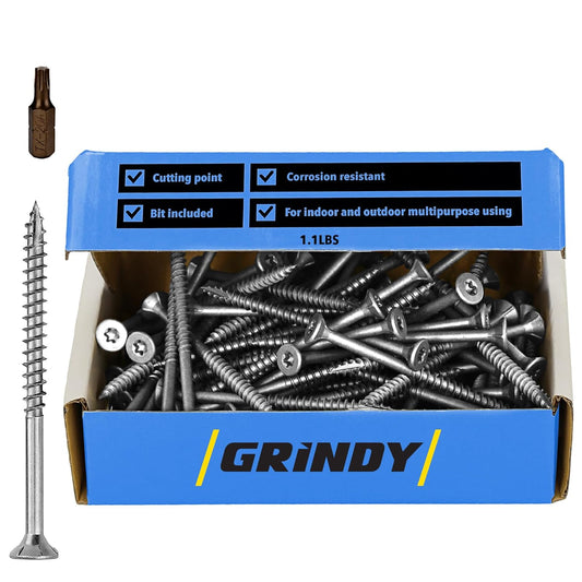 Grindy #8 x 2.5 Inch Stainless Steel Wood Screw – 200 Count pack