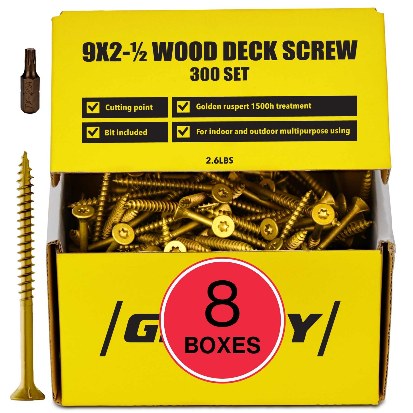 #9x2 1-2 Inch Wood Screws, 2400 Count